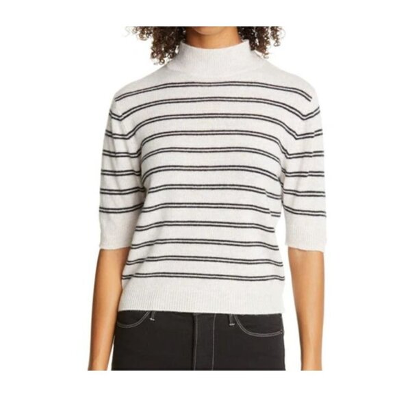 NWT FRAME Size L Stripe Wool & Cashmere Crop Sweater In Oatmeal MSRP$295 - Picture 1 of 12